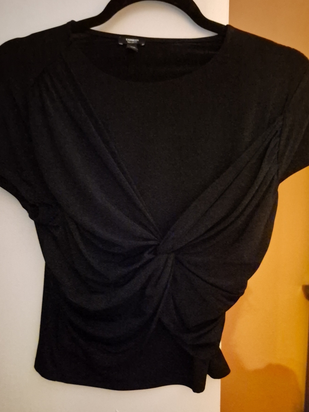 Express Black Short-Sleeve Twist-Front Top